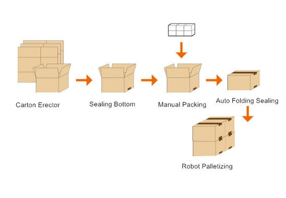 IP65 Ligne d'emballage avec boîtier de carton boîte de sac système de palettisation d'étanchéité pliable