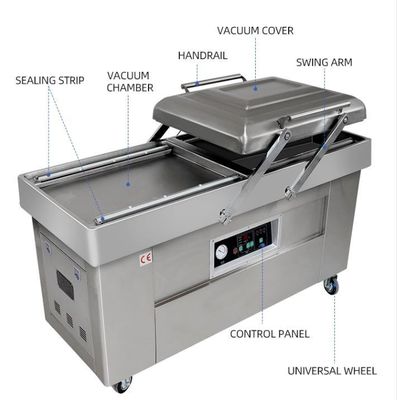 Machine d'étanchéité d'emballage sous vide à double rainure avec taille de chambre 400*400*120 mm